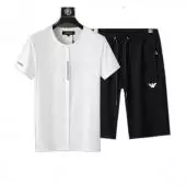 2021 armani tuta manche courte homme crew neck logo t-shirt shorts blanc